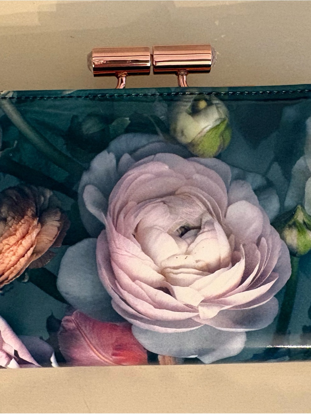 Ted Baker Floral Patent Clutch with Rose Gold Frame - Multicolor Floral - Picture 2 of 6